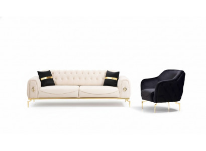 Canapé en acier inoxydable de luxe Chesterfield, ensemble de canapés trois places.