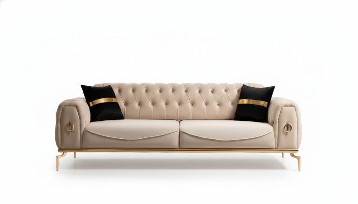Canapé Chesterfield moderne en tissu trois places meubles en acier inoxydable Canapé.
