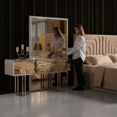 Coiffeuse Table console Coiffeuse Coiffeuse Bois Beige Or