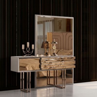 Coiffeuse Table console Coiffeuse Coiffeuse Bois Beige Or
