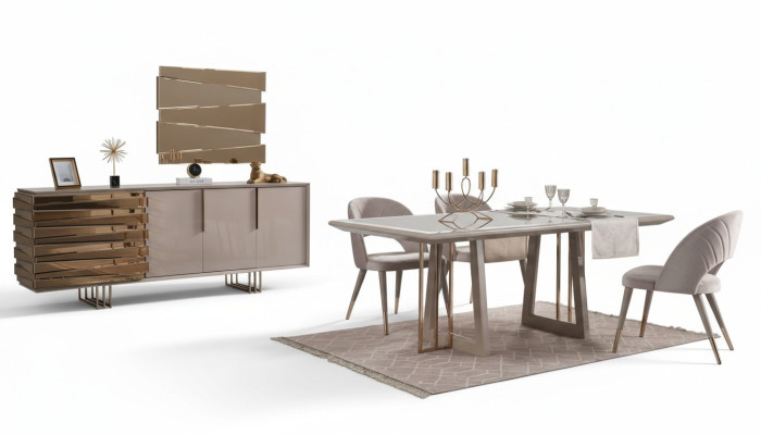 Salle à manger de luxe Ensemble de salle à manger Salle à manger Table Chaises Beige Bois Ensemble 8 pièces