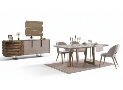 Salle à manger de luxe Ensemble de salle à manger Salle à manger Table Chaises Beige Bois Ensemble 8 pièces