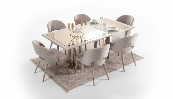 Ensemble de meubles de salle à manger Ensemble de salle à manger 7 pièces Table de salle à manger Chaises Beige Bois
