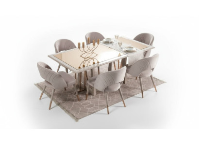 Ensemble de meubles de salle à manger Ensemble de salle à manger 7 pièces Table de salle à manger Chaises Beige Bois