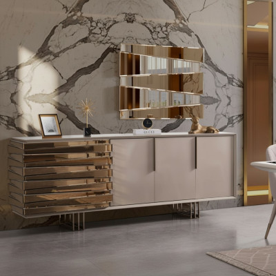 Sideboard Commode Armoire en bois Armoire Beige Or Luxe Salon