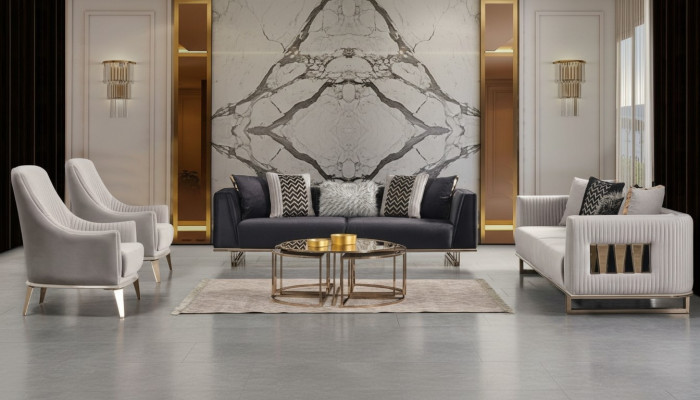 Ensemble de canapé, ensemble de canapé, fauteuil trois places, ensemble de canapé en tissu gris, 3 pièces.