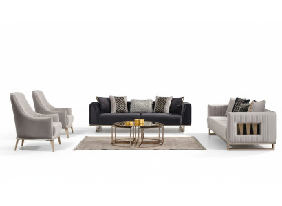 Ensemble de canapé, ensemble de canapé, fauteuil trois places, ensemble de canapé en tissu gris, 3 pièces.