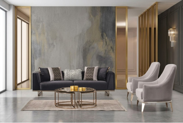 Groupe Canapé Canapés Trois Places Fauteuil Moderne Bleu Ensemble 3pcs Suite