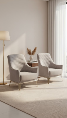 Fauteuil Fauteuil à ailes en groupe Moderne Tissu Polyester 2 pièces Gris
