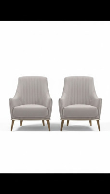 Fauteuil Fauteuil à ailes en groupe Moderne Tissu Polyester 2 pièces Gris