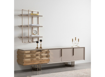 Meuble TV Buffet TV Basse Buffet Beige Or Ensemble de Salon Étagères Neuf