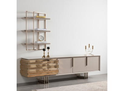 Meuble TV Buffet TV Basse Buffet Beige Or Ensemble de Salon Étagères Neuf