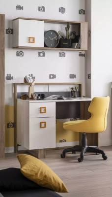 Bureau Chambre Enfants Ensemble 3 pièces Étagère Ordinateur Bois Chaise Jaune neuf