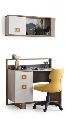 Bureau Chambre Enfants Ensemble 3 pièces Étagère Ordinateur Bois Chaise Jaune neuf