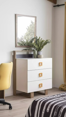 Groupe de commodes avec miroir Commodes Bois Blanc Chambre d'enfant Ensemble de garde-robe