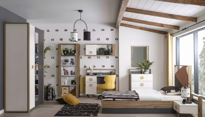 Suite Lit Enfants Mobilier pour enfants Chambre d'enfant Lit Bois Gris Ensemble 9 pièces