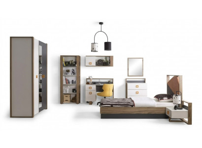 Suite Lit Enfants Mobilier pour enfants Chambre d'enfant Lit Bois Gris Ensemble 9 pièces