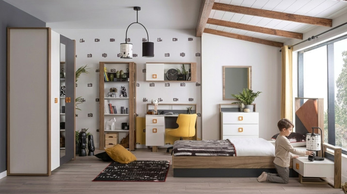 Suite de meubles pour enfants Lit pour enfants Lit de chambre d'enfants en bois gris ensemble de 9 pièces