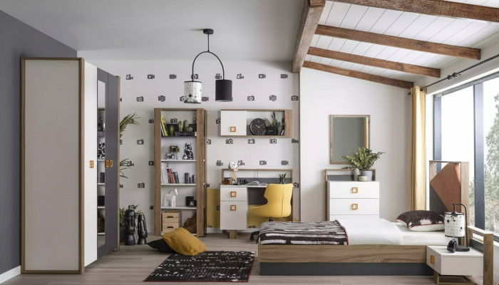 Suite de meubles pour enfants Lit pour enfants Lit de chambre d'enfants en bois gris ensemble de 9 pièces