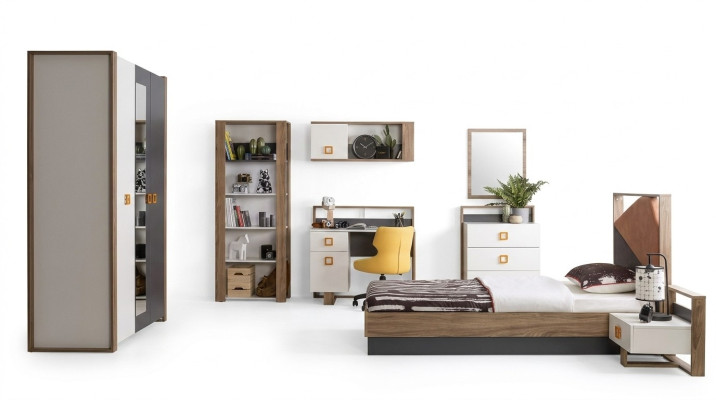 Suite de meubles pour enfants Lit pour enfants Lit de chambre d'enfants en bois gris ensemble de 9 pièces