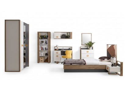 Suite de meubles pour enfants Lit pour enfants Lit de chambre d'enfants en bois gris ensemble de 9 pièces