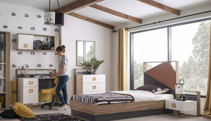 Chambre d'enfants Suite Lit d'enfant Mobilier pour enfants Lit Bois Gris Ensemble 6 pièces