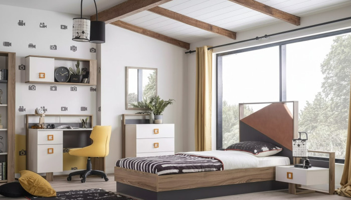 Chambre d'enfants Suite Lit d'enfant Mobilier pour enfants Lit Bois Gris Ensemble 6 pièces