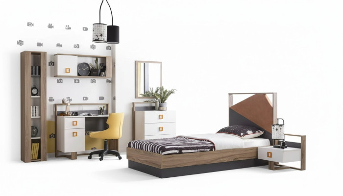 Chambre d'enfants Suite Lit d'enfant Mobilier pour enfants Lit Bois Gris Ensemble 6 pièces