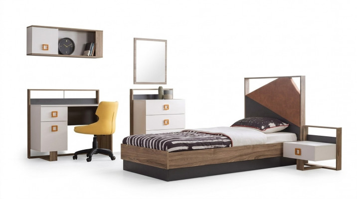 Cadre de lit Lit pour enfants Meubles pour enfants Chambre d'enfant Lit Bois Gris Ensemble 6 pièces