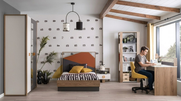 Structure de lit Chambre d'enfant Ensemble Suite Lit Bureau Gris 5 pièces en bois