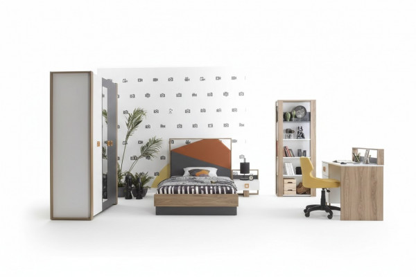 Structure de lit Chambre d'enfant Ensemble Suite Lit Bureau Gris 5 pièces en bois