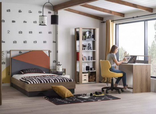 Suite de meubles pour enfants Lit d'enfant Lit de chambre d'enfant bois gris ensemble 4 pièces