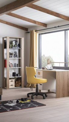 Bibliothèque de bureau pour enfants en bois brun - Ensemble de 3 pièces - Fauteuil
