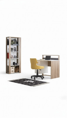 Bibliothèque de bureau pour enfants en bois brun - Ensemble de 3 pièces - Fauteuil
