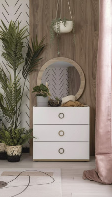 Groupe de commode avec miroir Commodes en bois blanc Ensemble de chambre à coucher