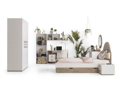 Lit complet pour enfant Mobilier pour enfant Chambre d'enfant Lit Bois Blanc Ensemble de 8 pièces