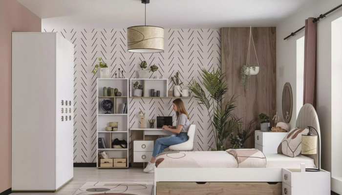 Meubles pour enfants Lit complet pour enfants Chambre d'enfants Lit Bois Blanc Ensemble 8 pièces
