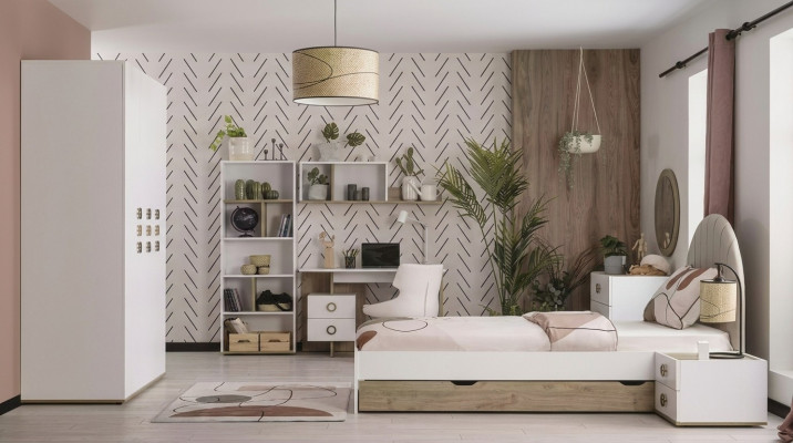 Meubles pour enfants Lit complet pour enfants Chambre d'enfants Lit Bois Blanc Ensemble 8 pièces