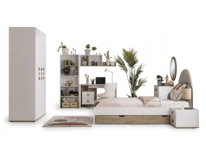 Meubles pour enfants Lit complet pour enfants Chambre d'enfants Lit Bois Blanc Ensemble 8 pièces
