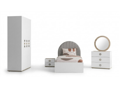 Chambre d'enfants Cadre de lit complet Mobilier pour enfants Lit en bois blanc Ensemble de 5 pièces