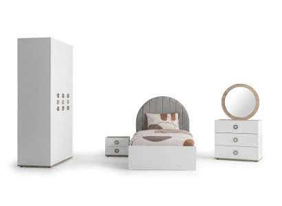 Chambre d'enfants Cadre de lit complet Mobilier pour enfants Lit en bois blanc Ensemble de 5 pièces
