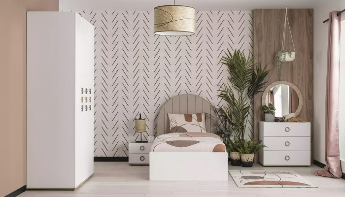 Suite Chambre Enfants Lit Complet Mobilier Enfant Bois Blanc Ensemble 5 pièces