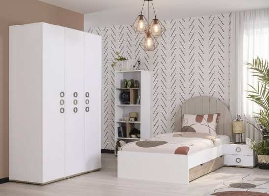 Conception Chambre d'enfants Lit Complet Mobilier Enfant Bois Blanc Ensemble 4 pièces neuf