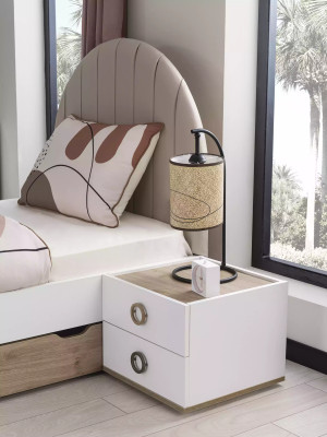 Suite de lit pour enfants Chambre d'enfants Table de chevet Lit Bois Blanc Ensemble 4 pièces