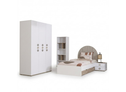 Suite de lit pour enfants Chambre d'enfants Table de chevet Lit Bois Blanc Ensemble 4 pièces