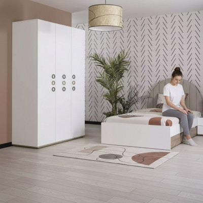 Chambre pour enfants Lit jeunesse Suite de lit Table de chevet Bois Blanc Ensemble 3 pièces