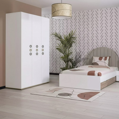 Chambre pour enfants Lit jeunesse Suite de lit Table de chevet Bois Blanc Ensemble 3 pièces