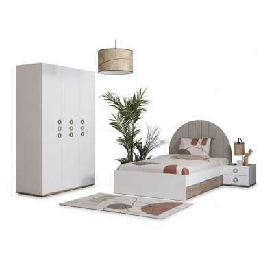 Chambre pour enfants Lit jeunesse Suite de lit Table de chevet Bois Blanc Ensemble 3 pièces