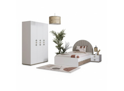 Chambre pour enfants Lit jeunesse Suite de lit Table de chevet Bois Blanc Ensemble 3 pièces