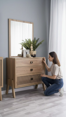 Commode complète avec miroir en bois brun en 2 parties Armoire pour chambre d'enfants